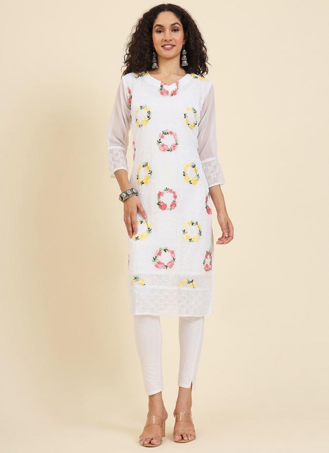 Georgette White Festival Wear Lucknowi Chikankari Work Readymade Kurti